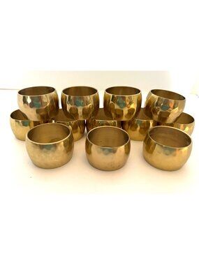 Vintage Solid Hammered Brass Napkin Rings Holders Set of 12